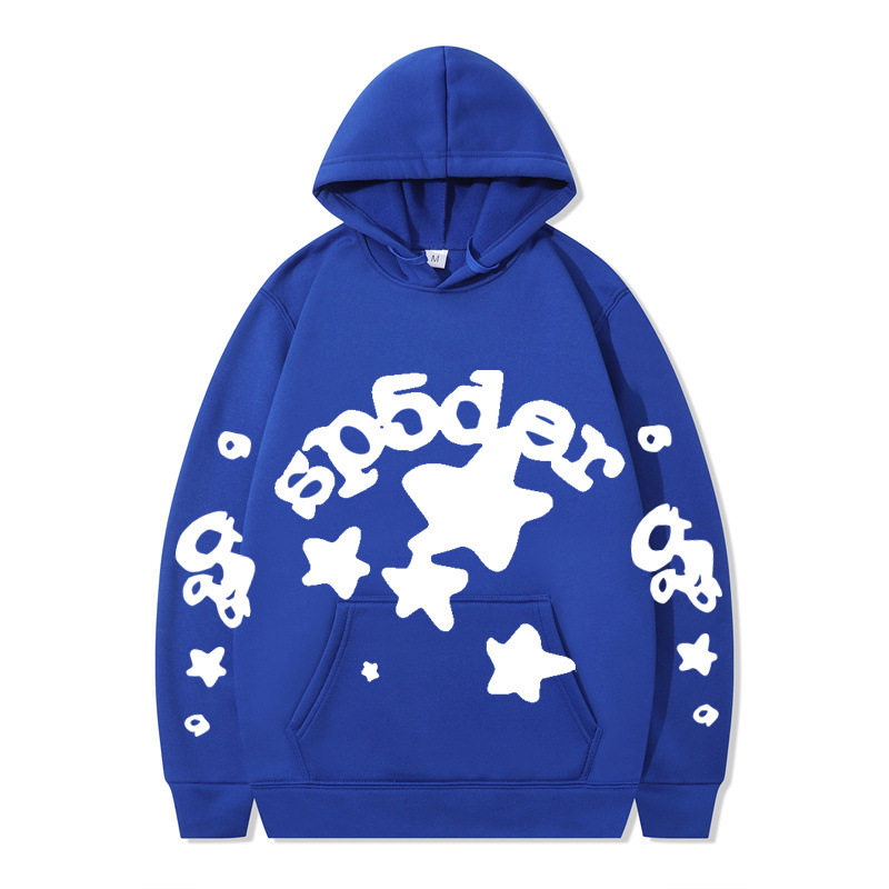 跨境 SP5DER蜘蛛网印花帽衫欧美潮牌大码宽松男女款连帽卫衣