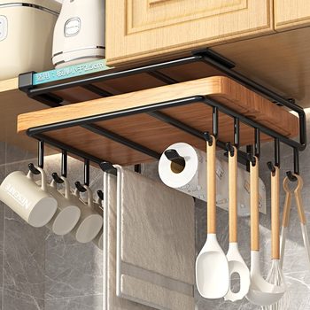 Kitchen Punch-free Storage Rack Cabinet Paper Towel Hanger Double-layer Chopping Board Rack Stainless Steel Pot Lid Rack Hanging Cabinet Storage