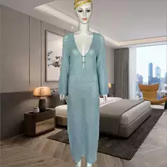 European and American Cross-border Fashion Slim V-neck Beach Dress All-match Beach Blouse Elegant High-end Beach Sun Protection Clothing