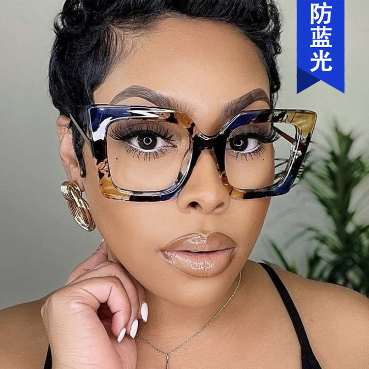 New Style Floral Glasses Frame for Women, European and American Fashion, Large Square Frame, Ultra-Light, Can Be Equipped with Blue Light Blocking Prescription Lenses for Nearsightedness