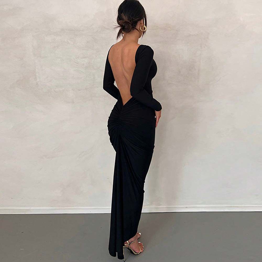 Elegant Backless Evening Dress Sexy Long Silhouette European and American Style Perfect for Parties and Formal Events