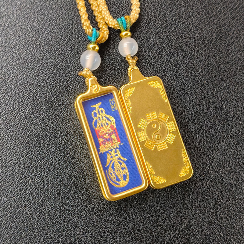 Longhu Mountain 1*3 Small Thangka Taoist Hand-Painted Pendant Gold-Painted Core Necklace God of Wealth Wenchang Dijun and Harmony Pendant