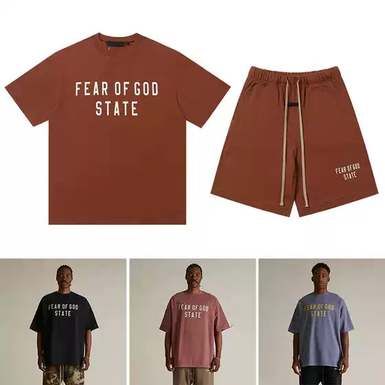 FOG High Street ESSENTIALS New Arrival Letter Print Men's and Women's Loose Short-sleeved T-shirt Casual Shorts suit