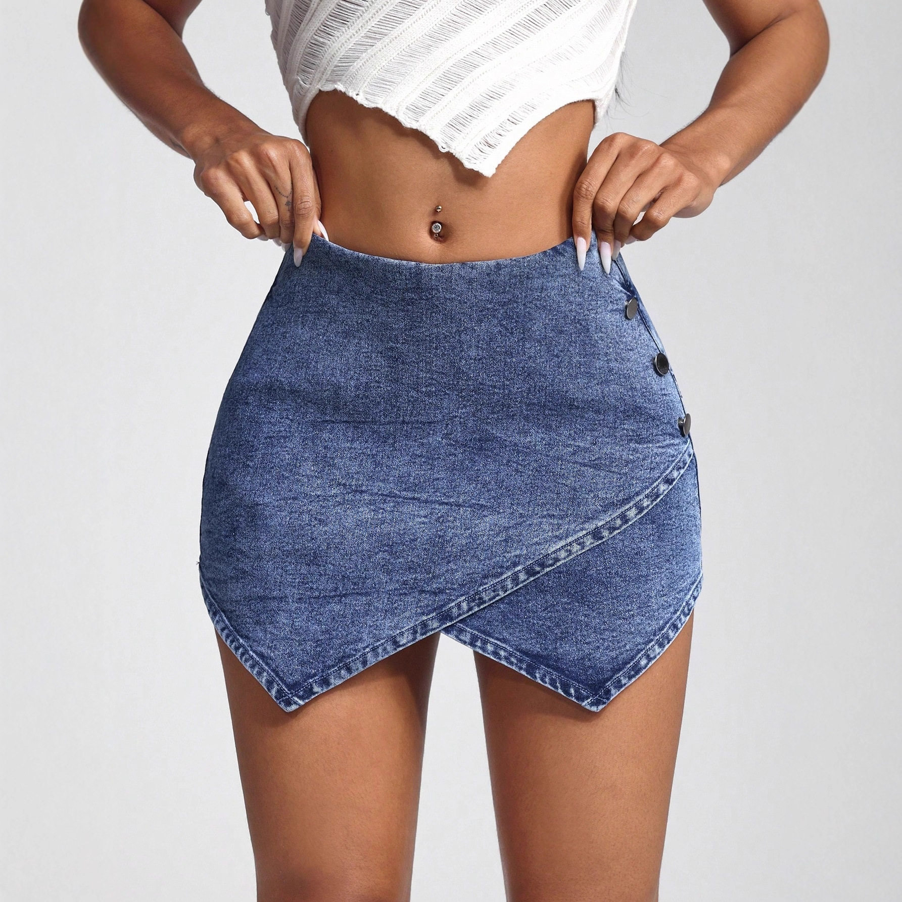 Irregular Hem Sexy Denim Mini Skirt European and American Style High Elasticity Trendy Design Wholesale Available