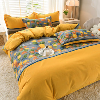 High-grade thickened 100 cotton four-piece set cotton class a sanding quilt cover bed sheet bedding four seasons general class a