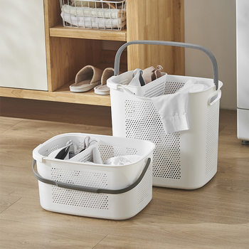 Spot Wholesale Japanese-Style Large-Capacity Portable Dirty Clothes Basket Hollow Household Bathroom Storage Basket Plastic Dirty Clothes Storage Basket