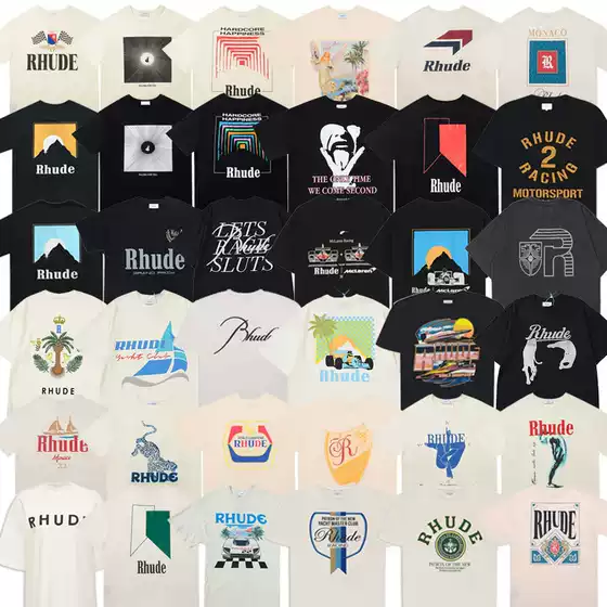 Cross Border High Version RHUDE Short Sleeve Collection American Vintage Marlboro High Street Casual Loose Couple Crewneck T-Shirt
