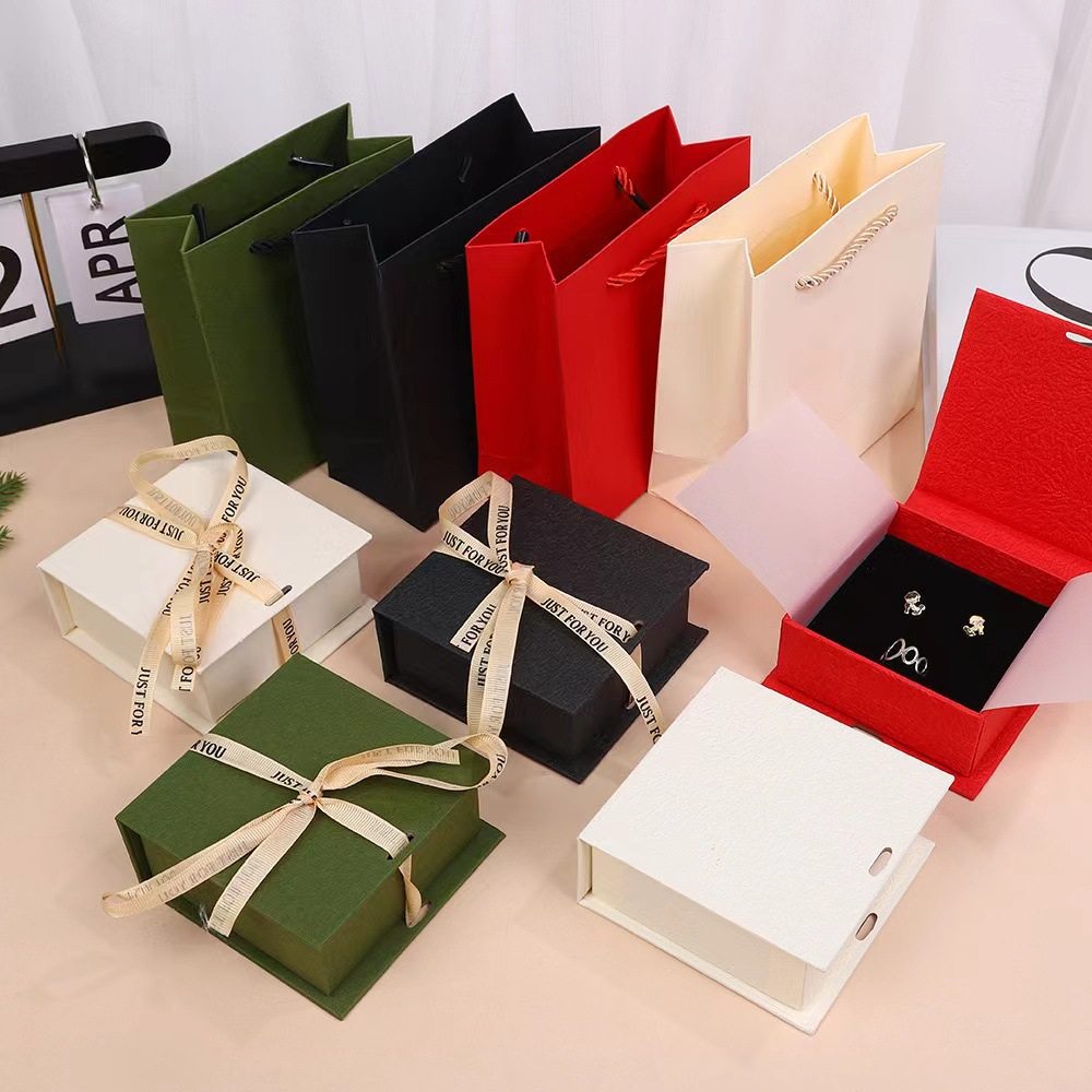 Flip Jewelry Packaging Box Crystal Bracelet Book-Shaped Ribbon Gift Box Bracelet Ring Earrings Necklace Complete Set Packaging