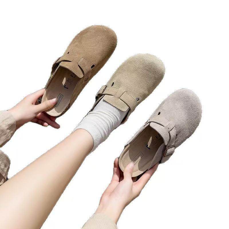 Large Size 44, Small Size 33 Birkenstock Shoes for Men and Women, Genuine Leather Cork Flats Slippers, Autum Outer Wear Baotou Half Slippers
