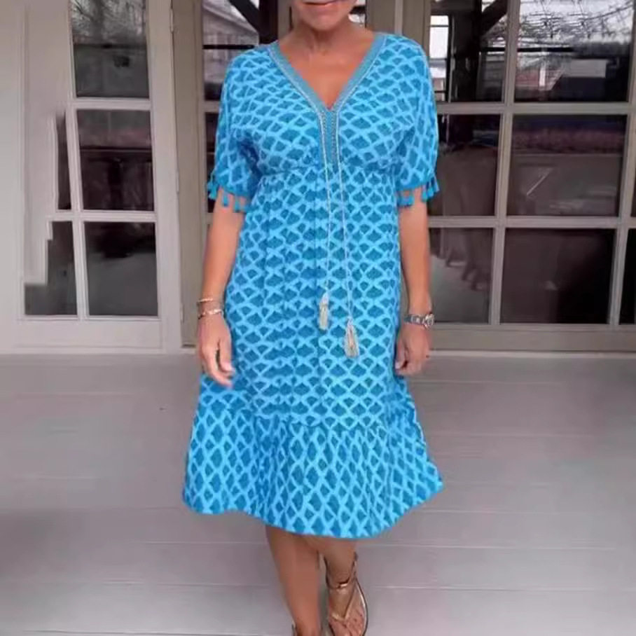 Summer Floral Print V Neck Short Sleeve Dress for Women Stylish Versatile Comfortable Perfect for Casual Outings
