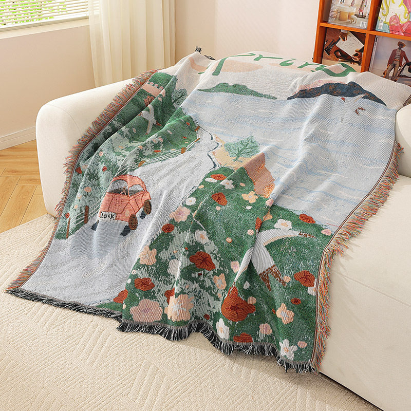 Custom Jacquard Decorative Tapestry Cotton Thread Blanket Sofa Towel Office Nap Cover Blanket High-end Gift Blanket Tapestry Factory