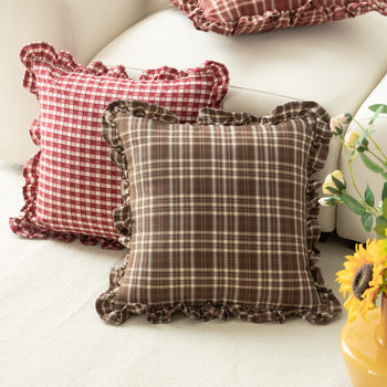 Pillow Sofa Living Room American Style Retro Square Ear Side Pillow Bed Red Plaid Waist Pillowcase Bedside Backrest