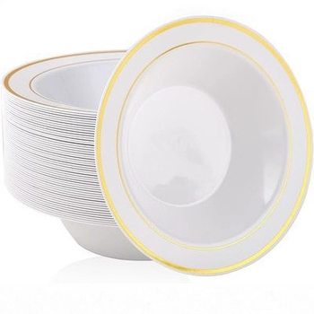 7.5-inch hard plastic bowl golden edge deep plate PS salad bowl SALA Bowl Party party hollow sauce bowl 6 pack