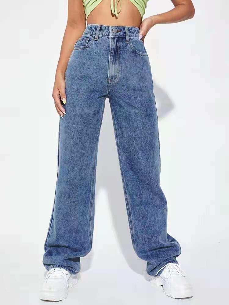 Wide Leg Denim Trousers for Women High Waist Floor Length Casual Style Perfect for Everyday Wear Wholesale Available