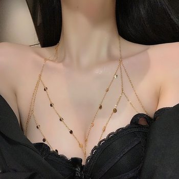 Chest Chain Body Chain Tassel Necklace Couple's Light Luxury Niche Men and Women's Sexy Pure Sexy Style Accessories Advanced Sense