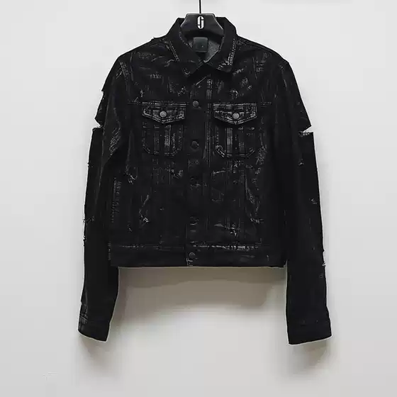 D Black Waxed 04Ss Hedi Homme Style Lapel Hand-Torn Big Destruction Denim Jacket Jacket
