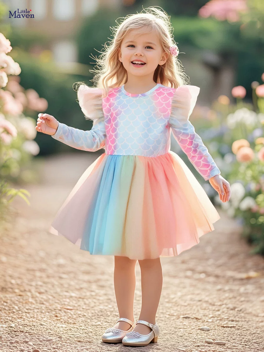 Style Fashion Girls' Dress, Autumn Mesh Kids' Dress, Cute Baby Dress