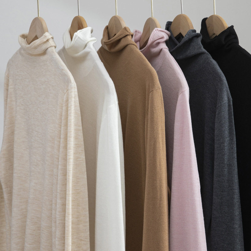 扬子纱薄款高领美丽诺羊毛衫2024秋冬内搭堆堆领针织打底衫女