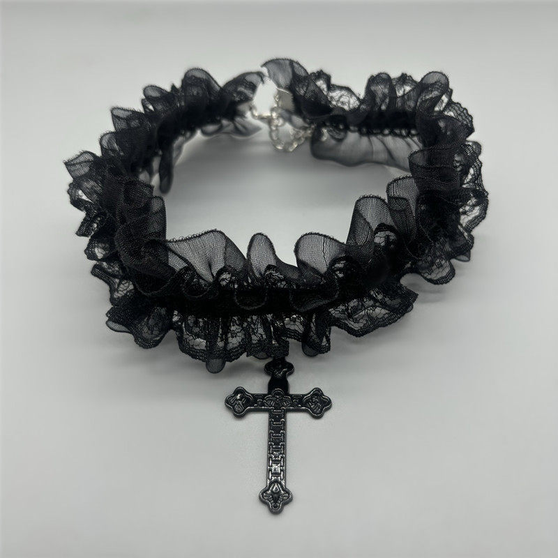 Simple Y2K Cross Lace Collar Sweet Cool Personality Niche Spice Choker Necklace Accessories Gothic Neck Ring