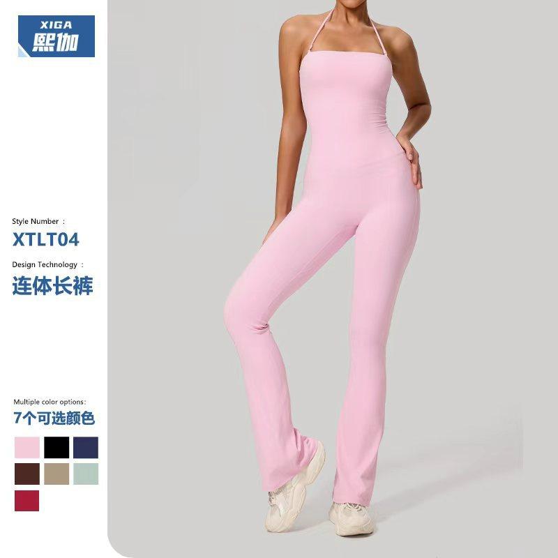 Xijia European and American Peach Hip-Lifting Halter Neck Sports Yoga Jumpsuit for Women, Casual Flared Fitness Yoga Wear Lt04