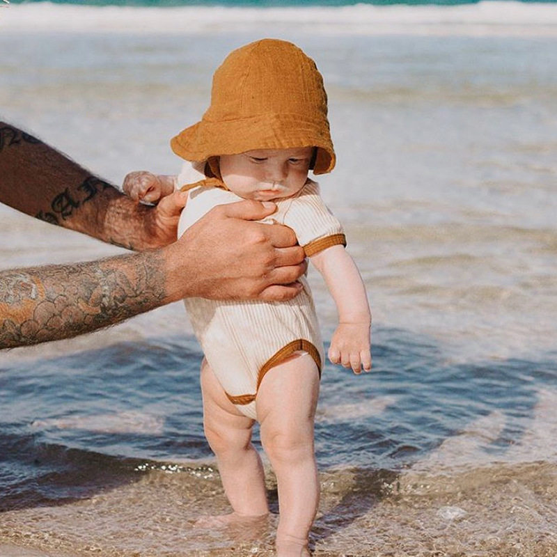 Cross-border New Baby Short-sleeved Climbing Suit Summer Baby Triangle Hats Pit Solid Color Bag Fat Clothes Summer Baby Clothes