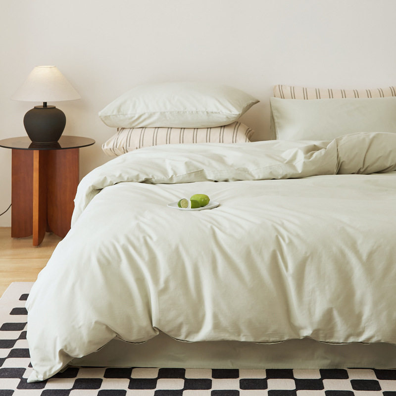 100% Cotton Four-Piece Bedding Set, Bed Bed Sheets, Quilt Cover, Fitted Bed Sheets, Pure Color Simple Single and Double Dormitory Set