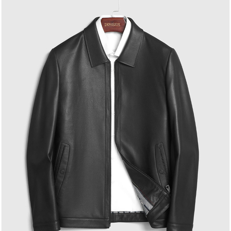 Áo Khoác Da Cừu Thật Nam Cao Cấp Dáng Bomber Cổ Bẻ Màu Đen