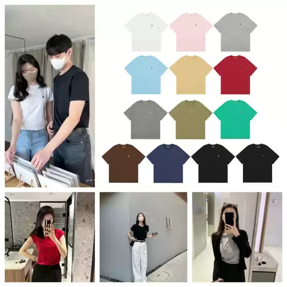Rl Laffy Pony Embroidered Short Sleeve T-Shirt for Men and Women, Round Neck, Loose Fit, Solid Color, Summer Versatile Pure Cotton Top, Trendy Brand