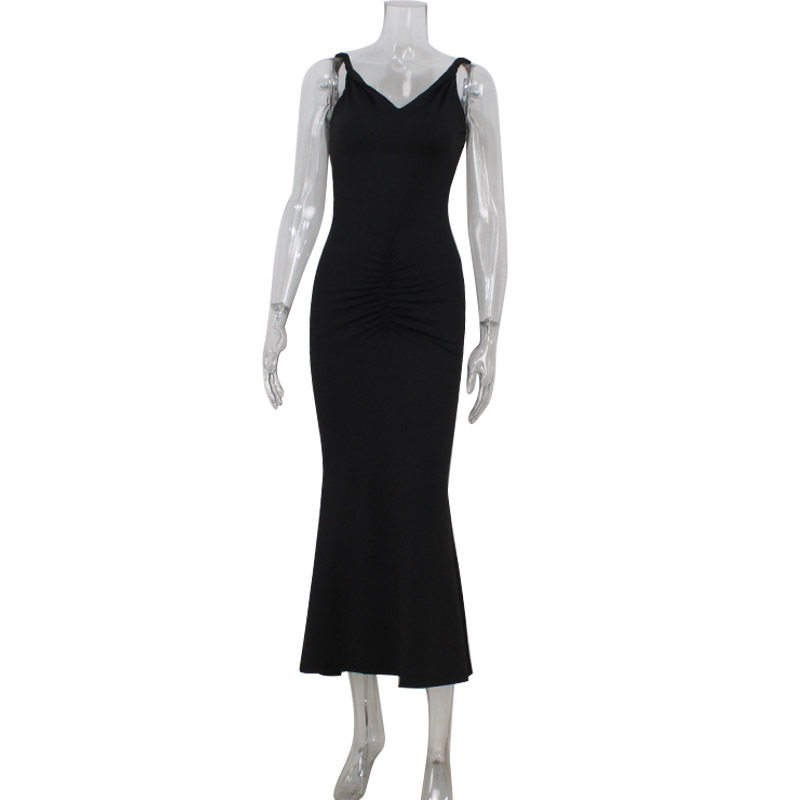 Elegant V Neck Backless Mermaid Maxi Dress Slim Fit Sexy Silhouette High Quality Fabric Perfect for Evening Events