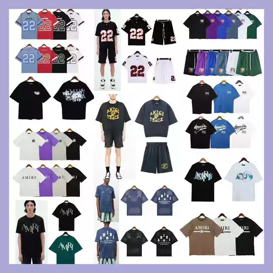 [260g] Am1R1 Icon Painted Graffiti Letters Starry Sky Classic Logo Printed Short-Sleeved Couple T-Shirt