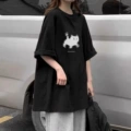 Black [angry white cat] short sleeve high quality cotton