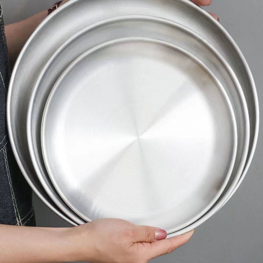 [Factory direct sales] Korean stainless steel thickened disc Golden barbecue plate fruit cake plate barbecue plate