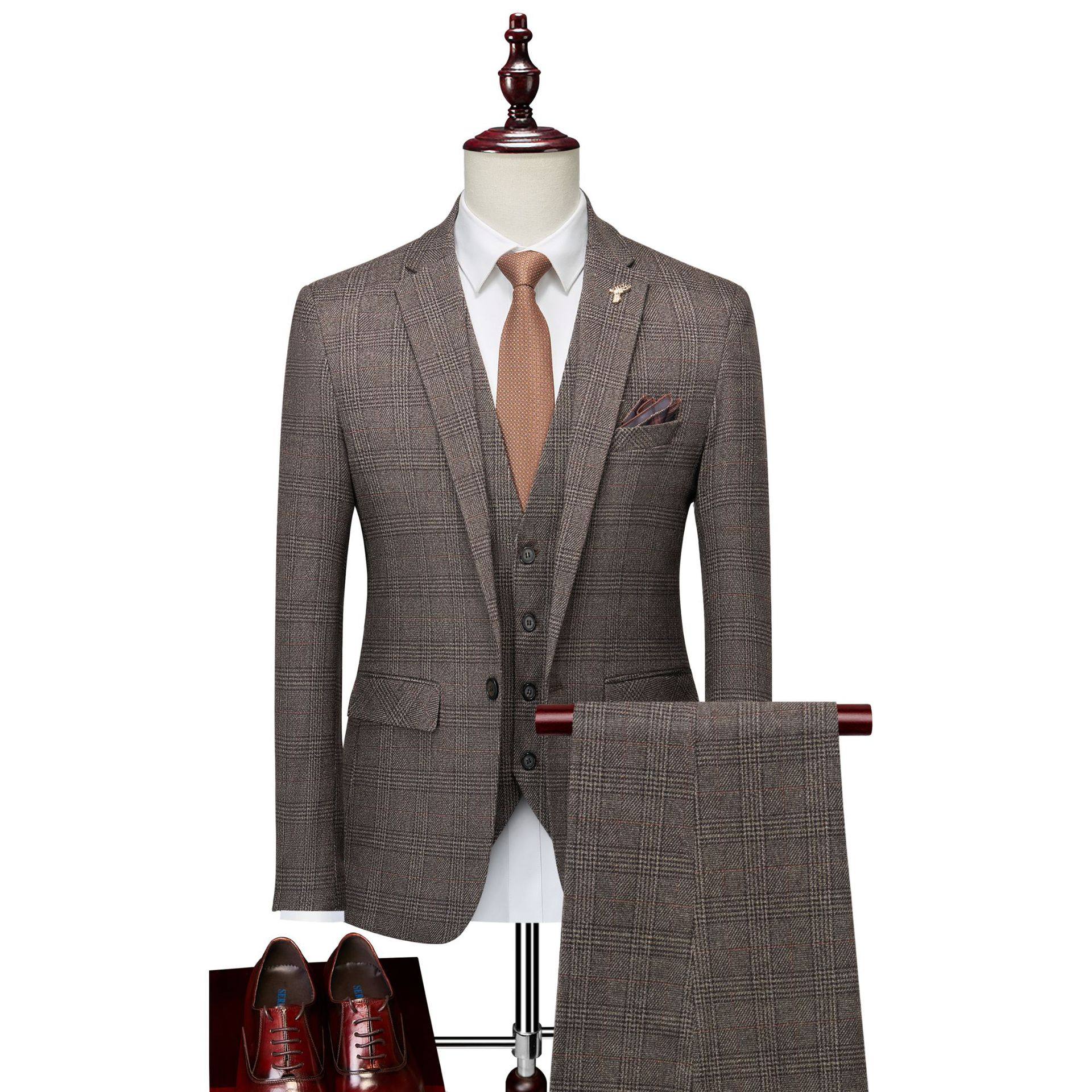 plaid suit male groom suit slim groomsman suit casual three-piece suit
