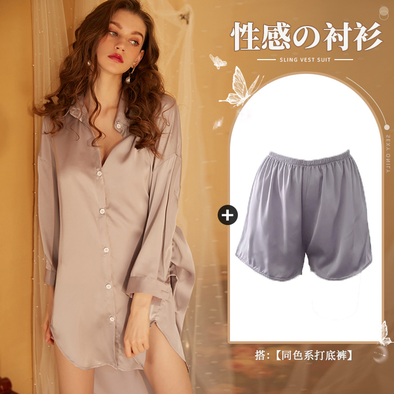 仙懿性感男友风衬衫睡衣女夏纯欲薄款高级感家居服可外穿大码430