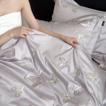 High-End Embroider! 100-Count Long-Staple Cotton Bed Four-Piece Set Pure Cotton Bed Bed Sheets Quilt Cover Accessible Luxury Style 4-Piece Set