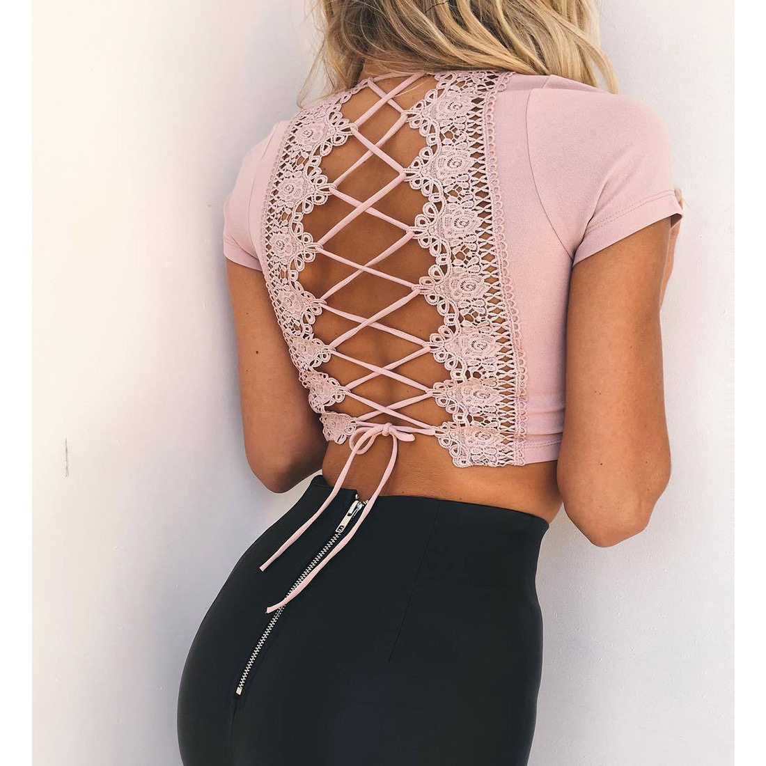 V Neck Tie Back Crop Top Womens Fashion Backless Design Short Length Casual Wear Wholesale Available