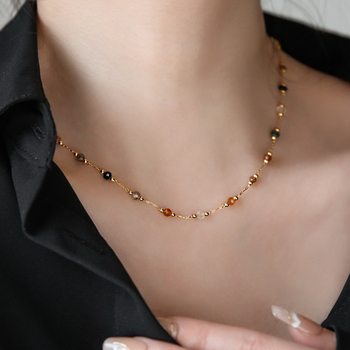Niche high-grade natural stone necklace 18K gold plated necklace clavicle chain Summer 2024 New light luxury gift