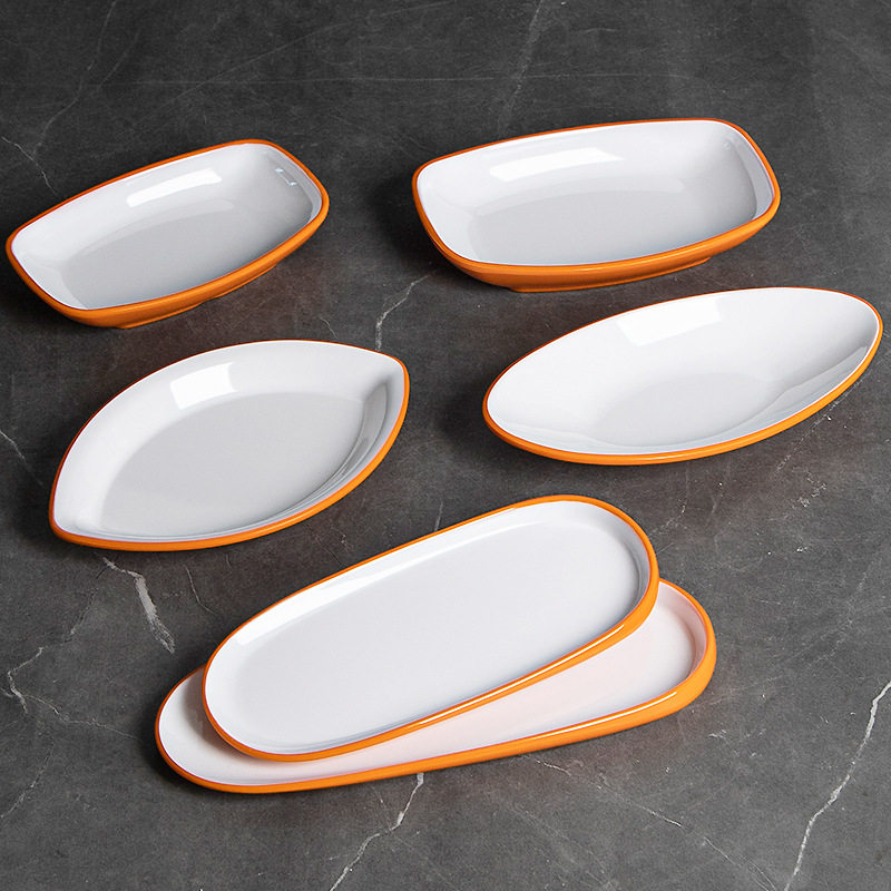 Two-Color Imitation Porcelain Melamine Small Dish Oval Hotel Restaurant Cold Dish Plate Commercial Canteen Selection Plate Plastic Dish