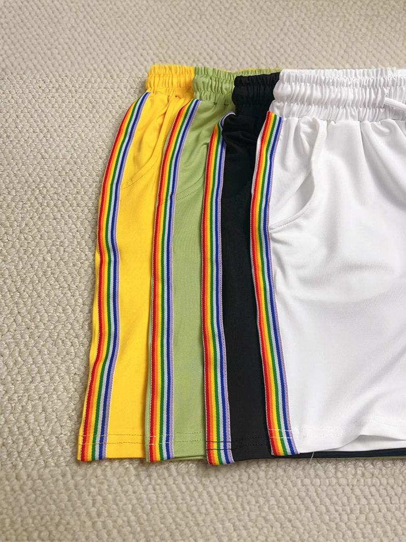Boys' Sports Shorts, Big Kids Thin Summer Loose High-Waist Quick-Dry Rainbow Striped Slim-Fit Casual Wide-Leg Five-Inch Pants