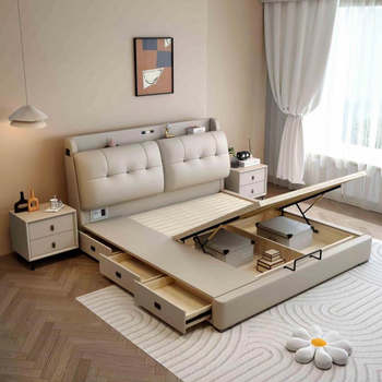 Wholesale Multifunctional Bed with Drawers Modern Minimalist Double Bed Master Bedroom Large Bed Small Apartment High Box Storage Soft