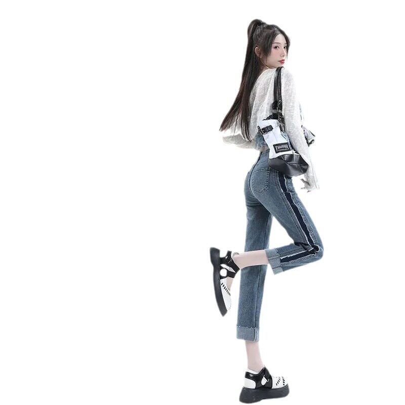 High Waisted Straight Leg Jeans for Women Color Block Design Cropped Length Summer Style Wholesale Available