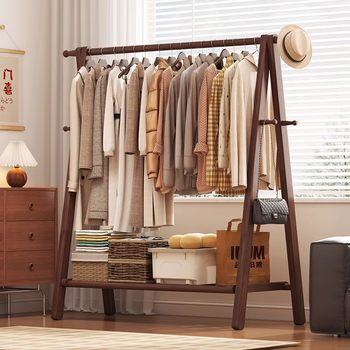 Solid Wood Hanger Floor Hanger Bedroom Coat Rack Household Wooden Clothes Hanging Rack Indoor Simple Clothes Hanging Rack