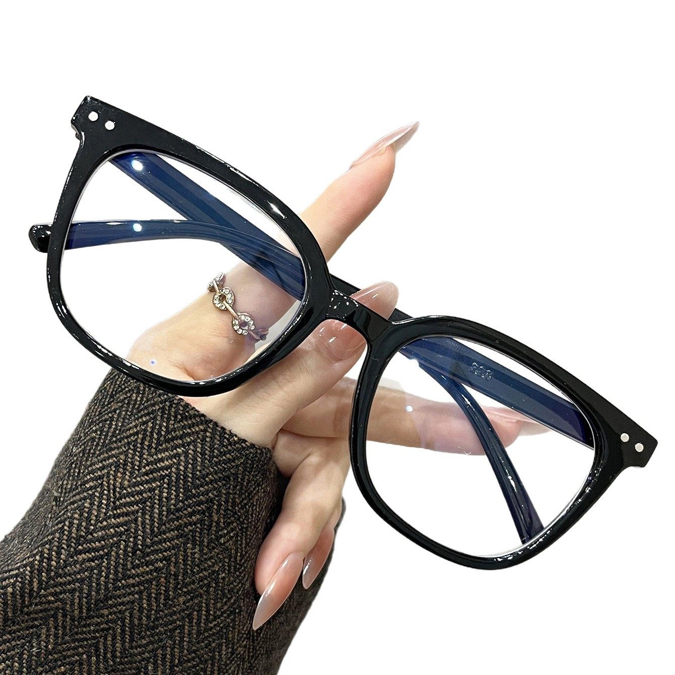 Classic Square and Round Frame Glasses 2025 New Cross-Border Glasses Frame Whitening Casual Flat Mirror Plain Rice Nail Glasses Frame