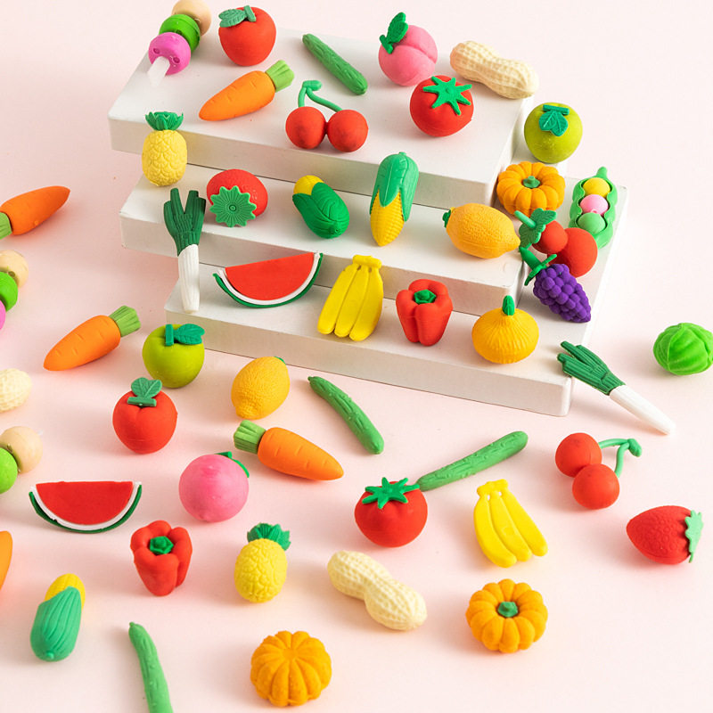 Removable Fruit and Vegetable Eraser Clean Primary School Students Creative Rubber Cute Stationery 3D Gashapon Shape