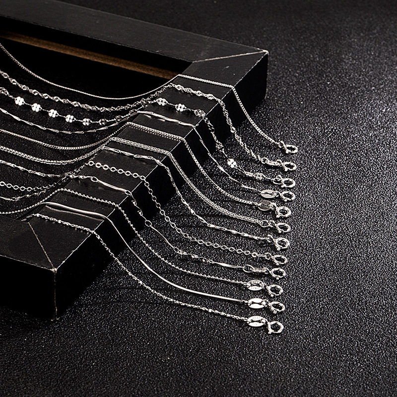 S925 Sterling Silver with Chain Naked Chain Box Ingot Snake Bone Water Wave Cross Twist Piece Starry Sky Tile Chopard Clavicle Chain