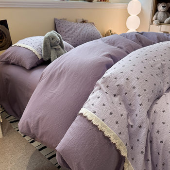 All-Cotton Lace Four-Piece Set Ins Naked Sleeping Quilt Cover Korean Style Princess Style Pure Cotton Bed Bed Sheets Three-Piece Set Live Broadcast Hot Style