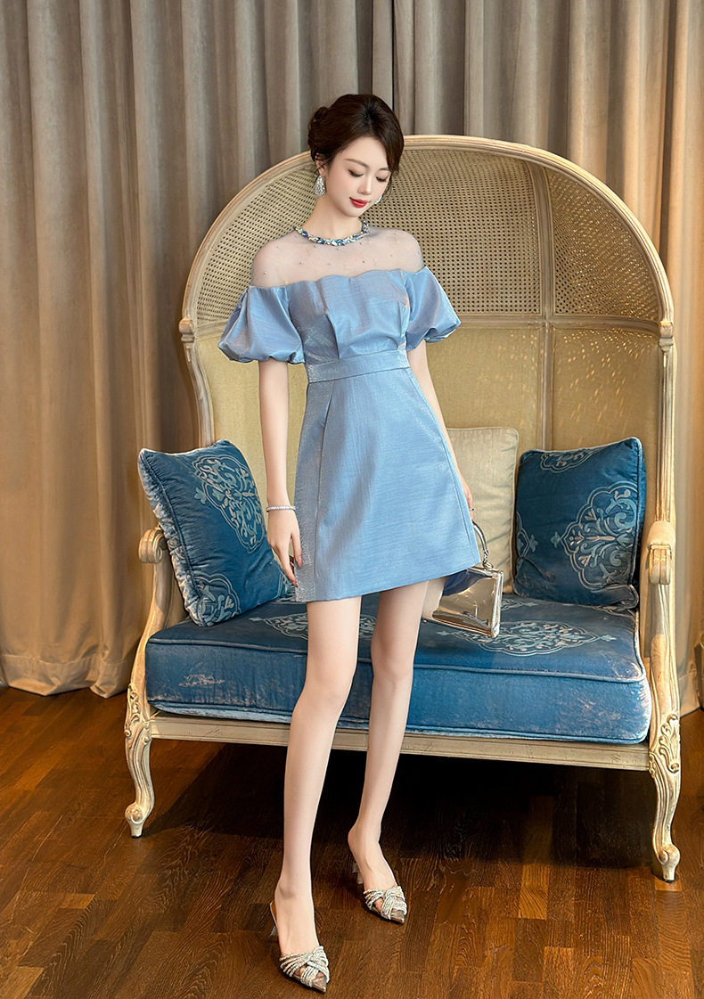 Đầm suông nữ midi tay phồng cổ tròn dáng chữ A — [Đen], [Trắng], [Xám], [Xanh dương] chi tiết 23