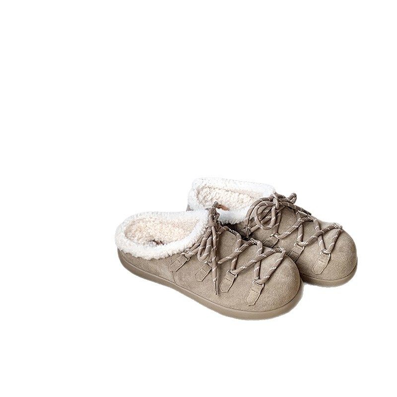 Autumn and Winter New Style Strappy Little Potato ~ Warm Strappy Thick-Soled Lamb Wool Birkenstock Slippers for Women with Toe Caps and Half Slippers