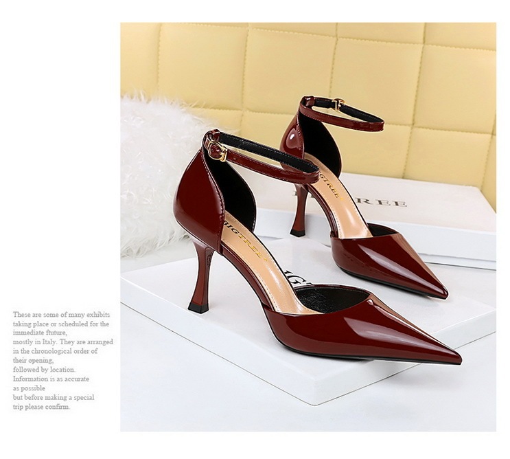 Sandal cao gót nữ mũi nhọn quai ngang gót ly, đế cao su, phong cách thanh lịch — Màu đen, Màu đỏ, Màu đỏ rượu, Màu nude