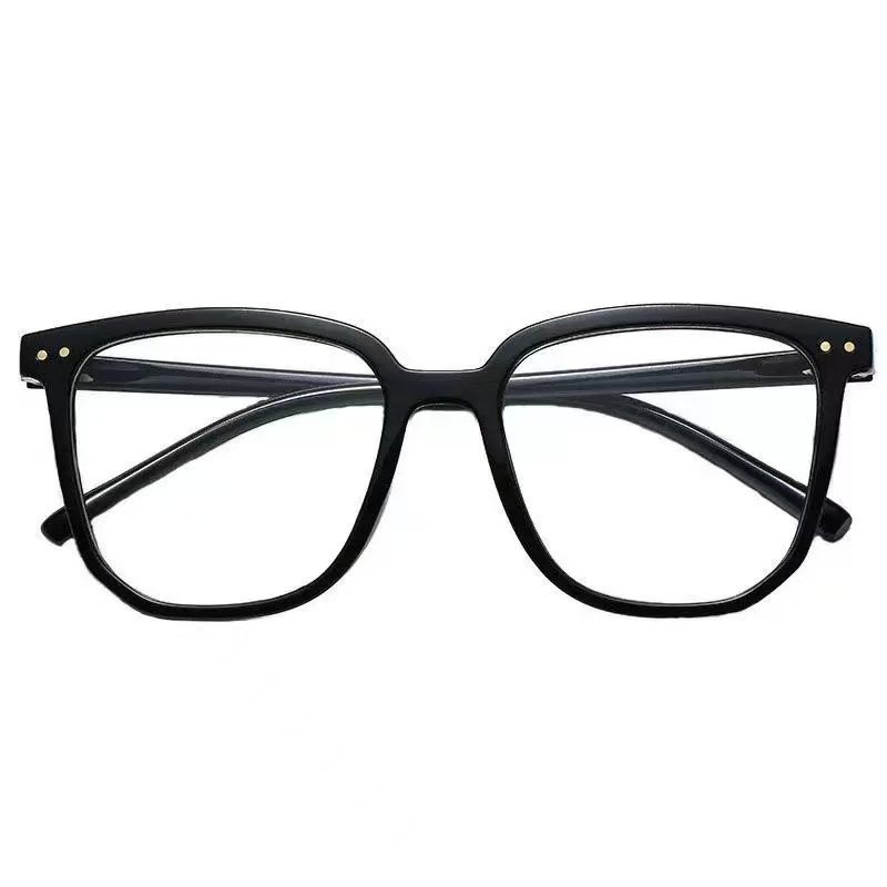Street Style Korean Ultra-Light Versatile Glasses Frame Myopia Black Frame Flat Glasses for Women Without Makeup Oval Frame Men's Anti-Blue Light Glasses